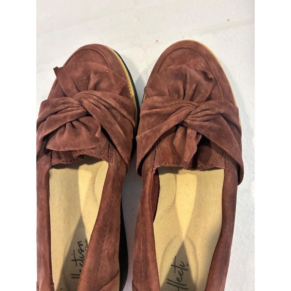 Clarks Collection Burgundy Suede Knot Bow Wedge Loafers Womens 7.5 Wide 26138556 - Picture 2 of 6